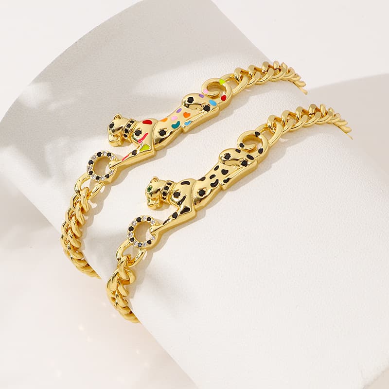 New micro zircon African leopard bracelet copper plated real gold personalized hip hop unisex