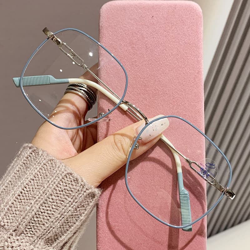 Unisex Ultralight metal square small frame flat lens glasses polygon frame trend men and women myopia glasses frame