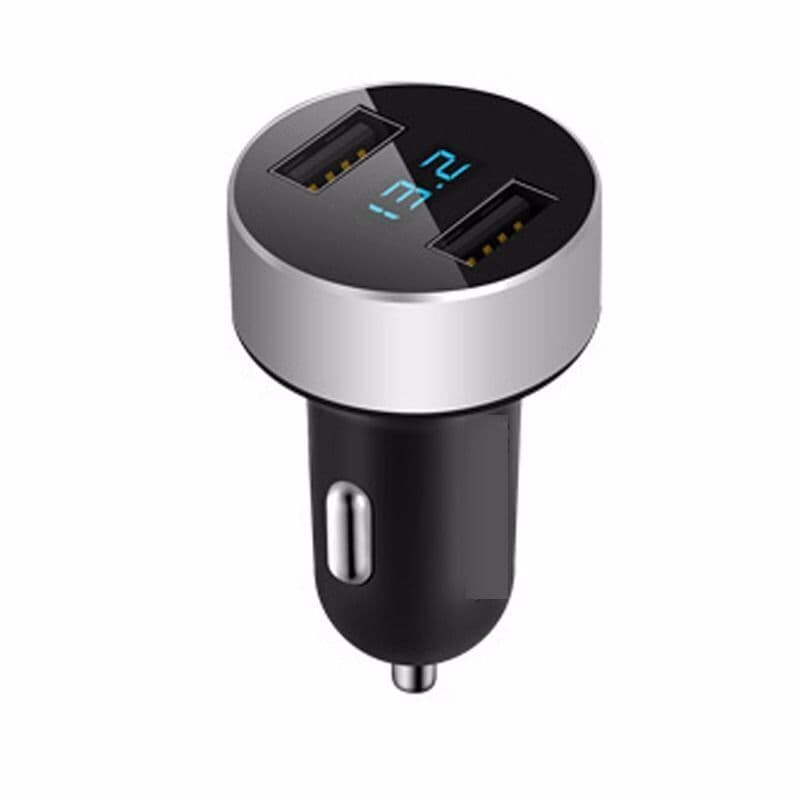 4.8A Fast Car Charger Dual USB Ports With Digital Voltage Display, Aluminum Alloy & ABS Construction(12-24V Input, 5V Output)