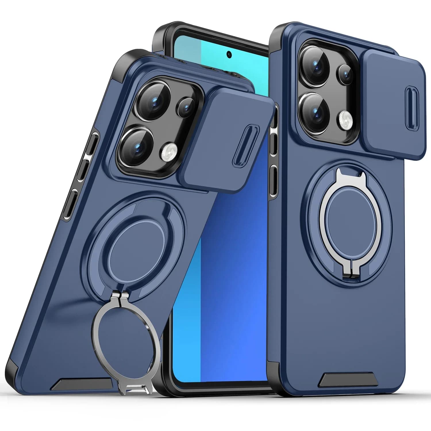 Armor Case For Redmi Note 14 13 5G 4G Slide Camera Lens Magnetic Ring Stand Protect Cover For Redmi Note 14 13 Pro Plus 5G 4G