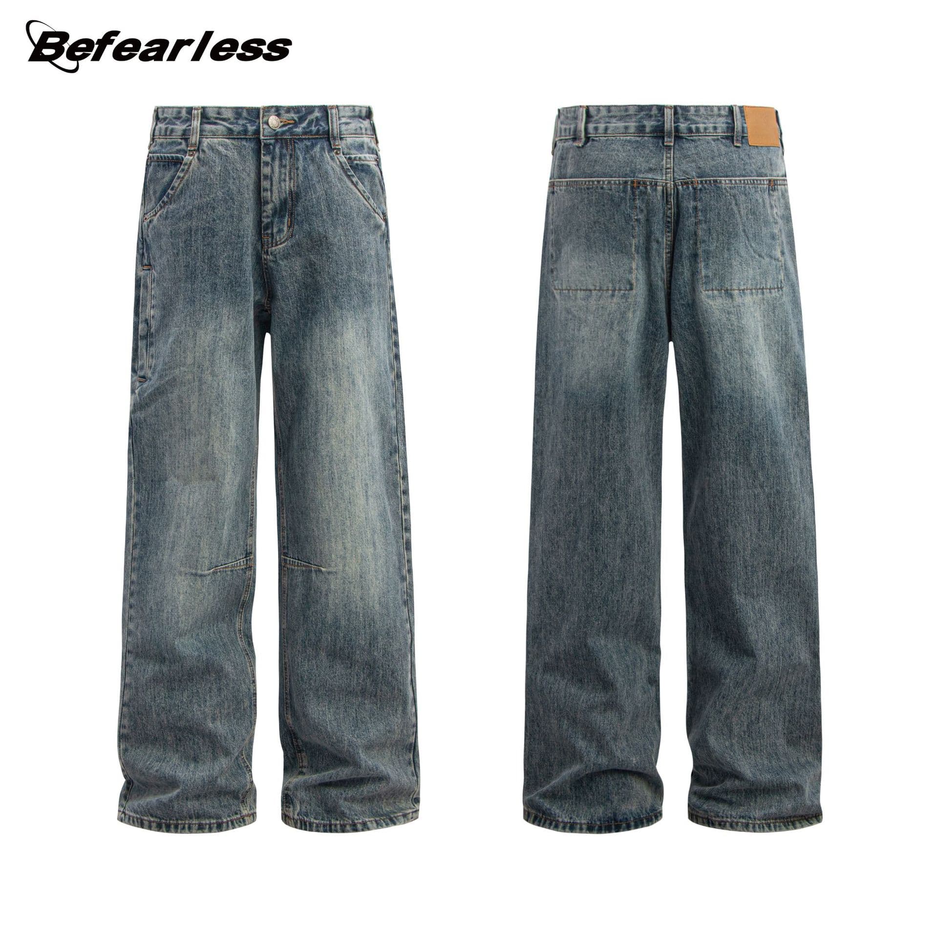 Men's Clothing Retro Washed Old Loose Straight Jeans Men And Women Trendy Wide Leg Casual Baggy Couple Trousers