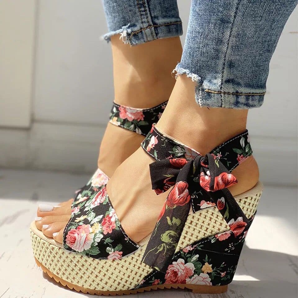 women's Shoes Large Size Wedge Heel Fish Mouth Women's Sandals High Heel Sandals Lace-up Waterproof Platform Sandals
