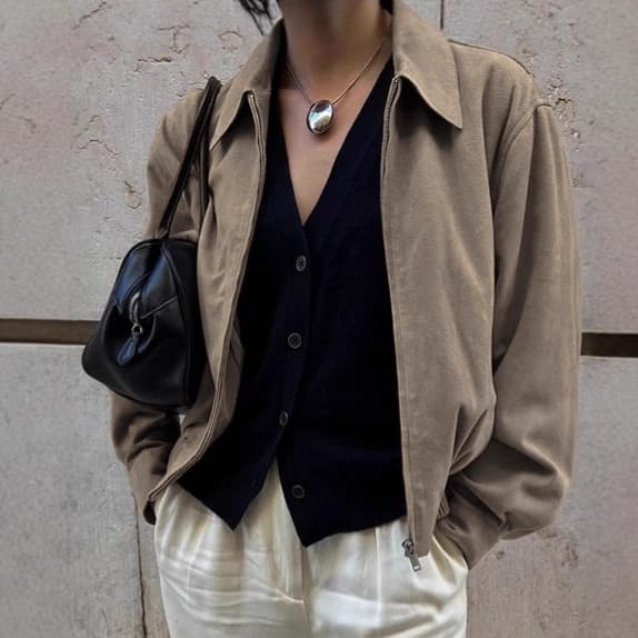 2026 Winter European American Vintage Maillard Khaki Suede Coat For Women, Loose Lapel Casual Jacket Overcoat