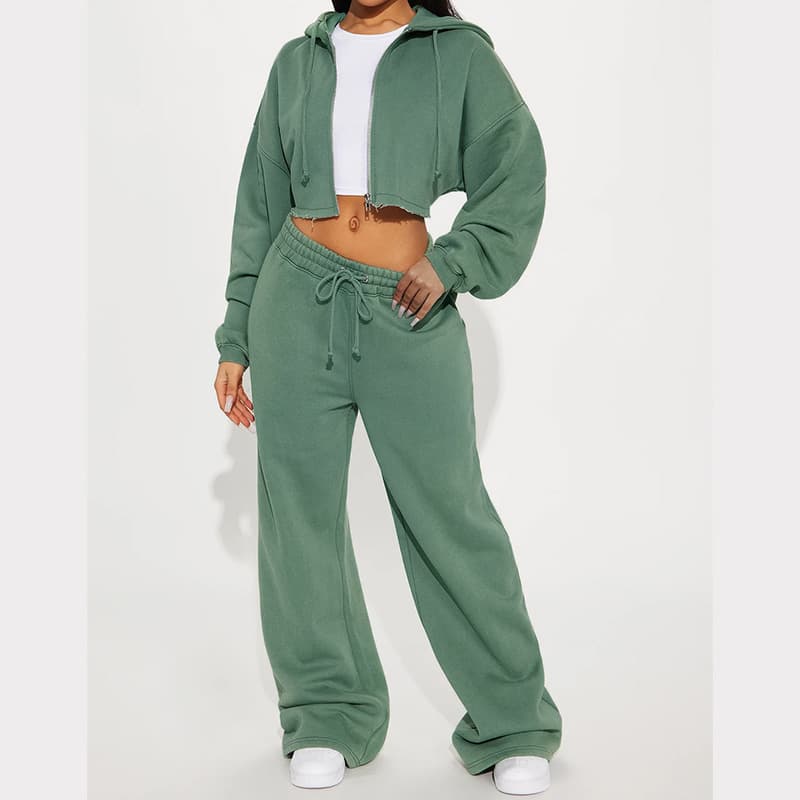 Vêtements pour femmes Automne Femmes Décontracté À Capuche Fermeture Éclair Sur Le Devant Pull Large Jambe Pantalon Ample Costume