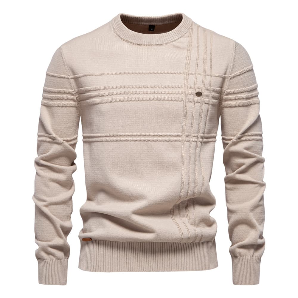 Men's Slim Fit Cotton Sweater Soft Stretch Round Neck Pullover Casual Solid Color Knit Top For Winter (Dark Grey, Blue, Beige, Light Grey, Green)