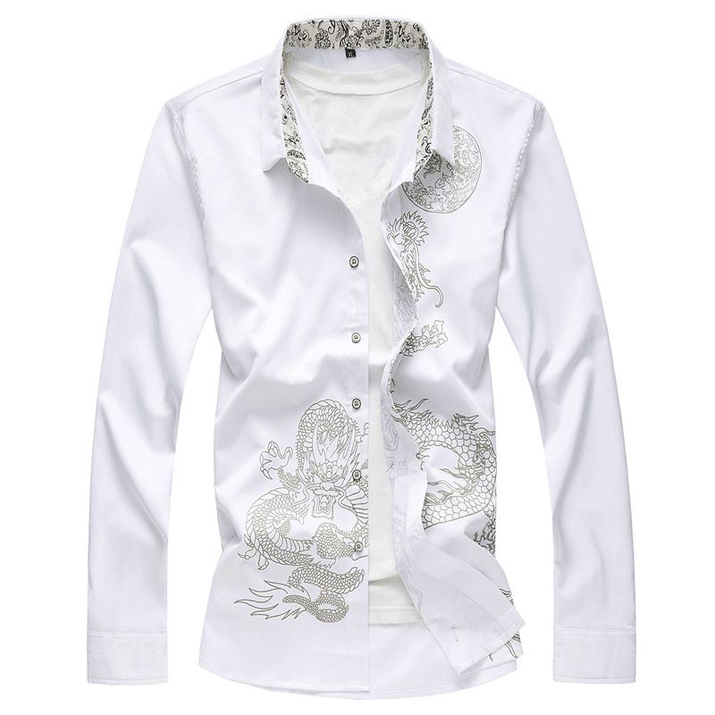 Men's Clothing Fashion Casual Long-sleeved Shirt Printed Men's Bottoming Shirt