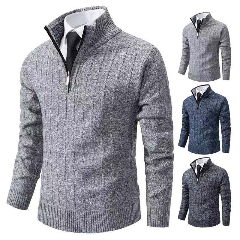 "Men's Half-Zip Knit Sweater - Fleece-Lined Winter Pullover For Warmth & Style"