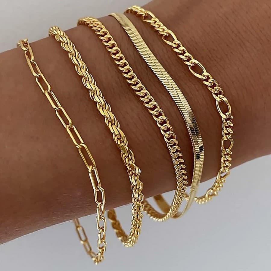 Bohemian Minimalist Bracelet Set For Women - Elegant Figaro & Twisted Chain Design - Gold, Silver & Rose Gold Options