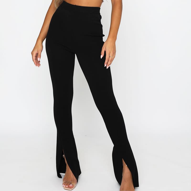 Women's Pants Sexy High Waist Solid Color Waist Temperament Slit Flare Pants