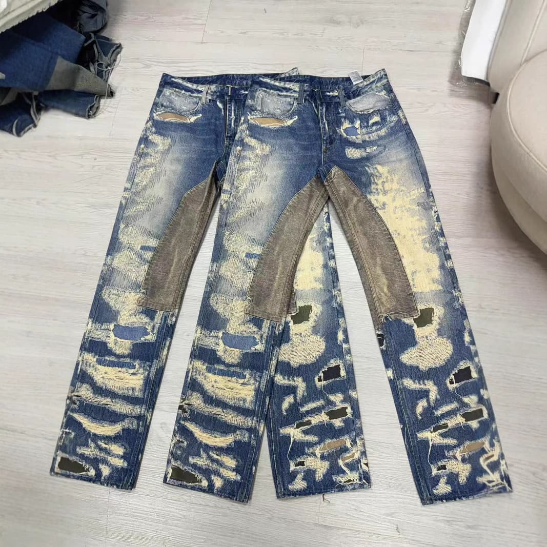 Men's Clothing Annual Cattle King GVC Style Erosion Damage 3D Digital Printing Jeans High Street Print Flower Vibe Flared Pants U85