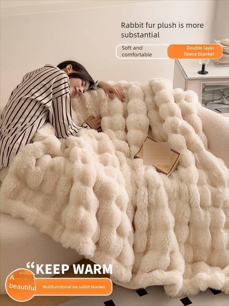 Coral Fleece Nap Rabbit Fur Thickened Winter Sofa Throw Office Shawl Air Conditioning Blanket