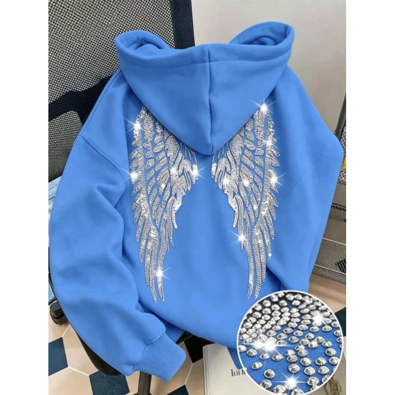 Sweat à capuche à manches longues avec ailes en strass pour hommes et femmes