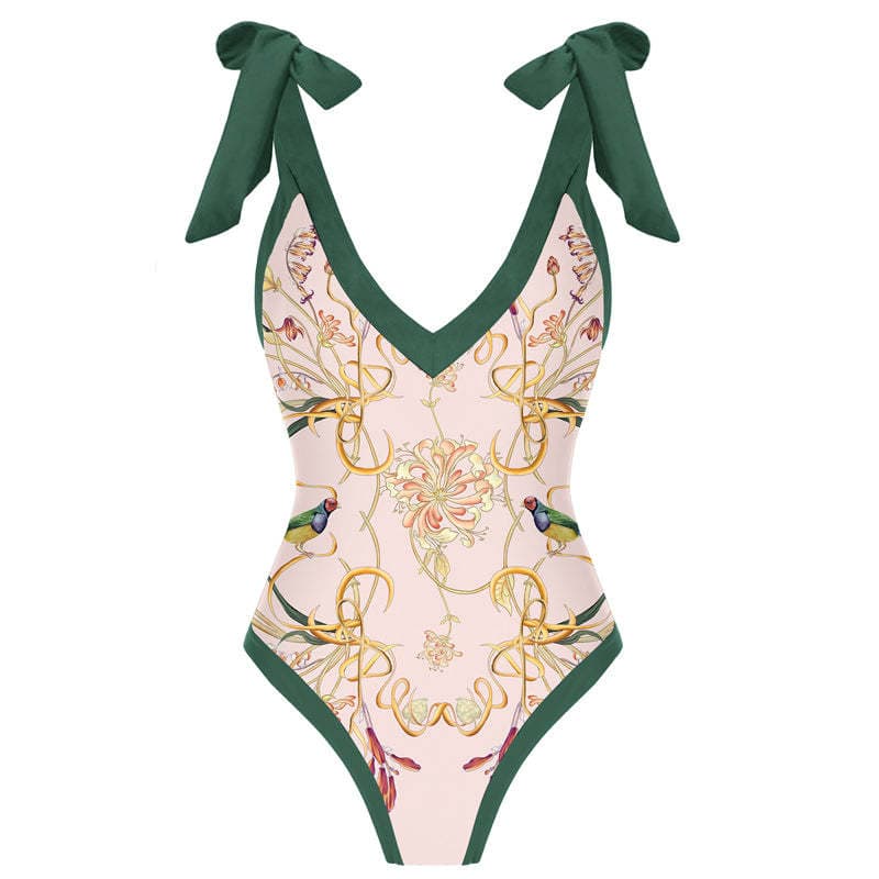 Women's Clothing New One Piece Swimsuit Women's Tight Fitting Slim Retro Printed Strap Swimsuit Suit Chiffon Skirt Spot