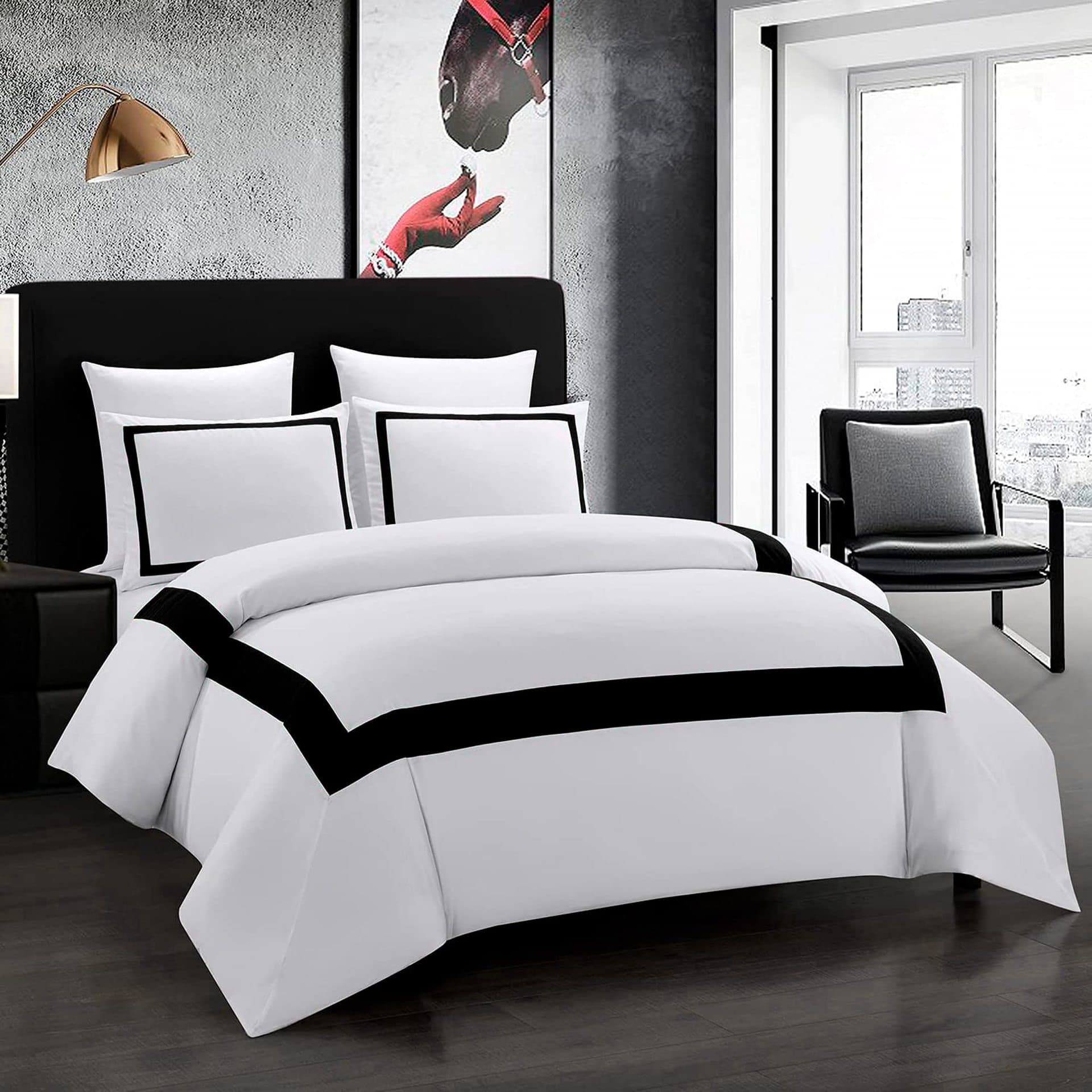 3D Digital Printed Bedding Set - Black Geometric Pattern Duvet Cover & Fitted Sheet (Multiple Global Sizes)