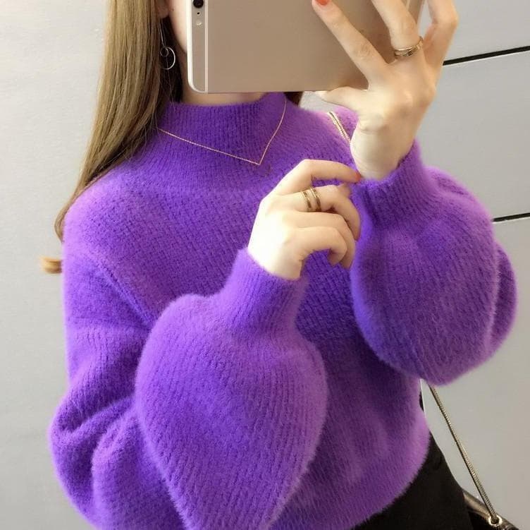 Oversized Lantern Sleeve Sweater – Cozy High-Neck Knit | Boho-Chic & Effortless Warmth