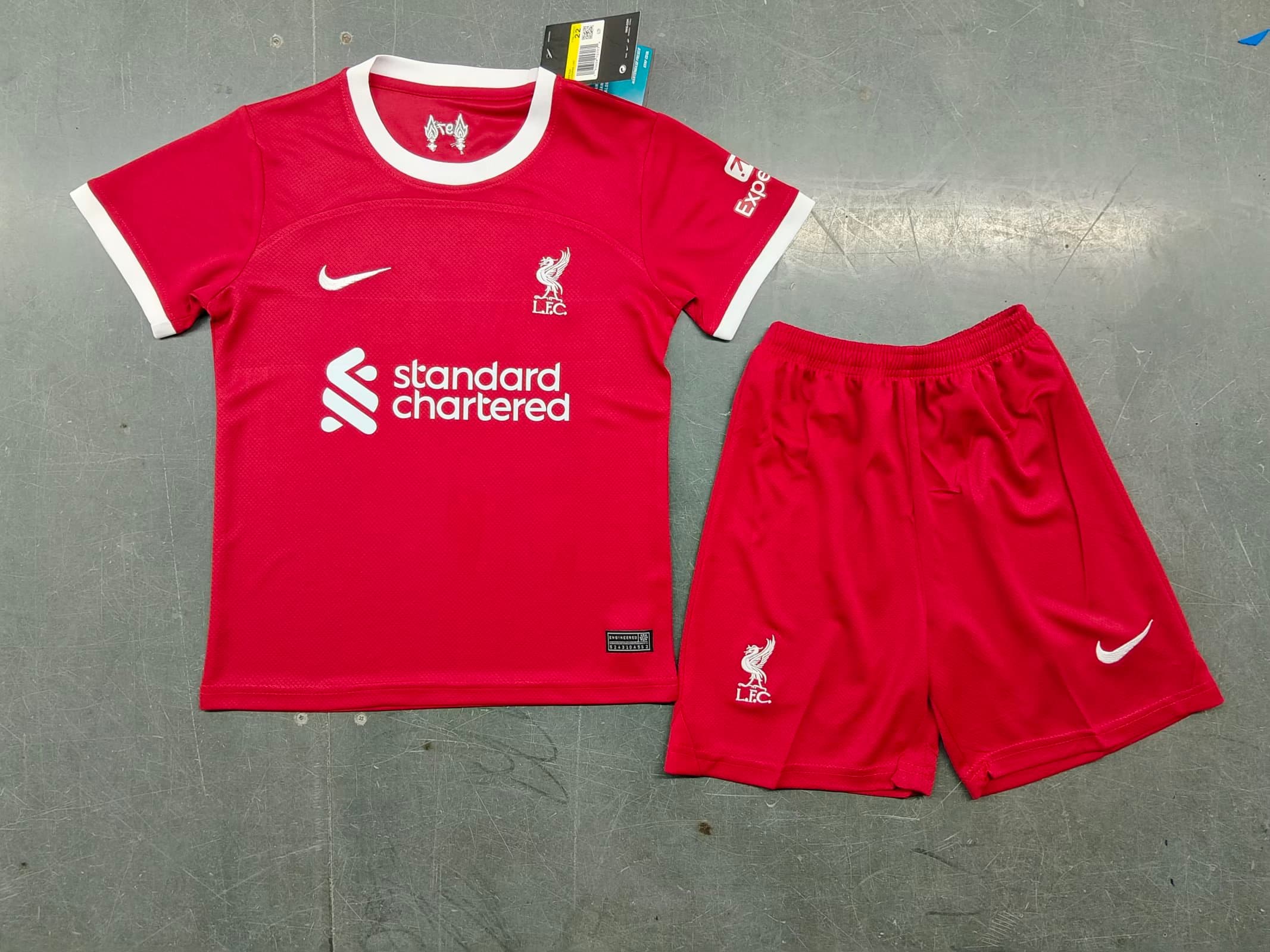 2023-2024 Kids Liver-pool Home and Away Soccer Football Jersey Kits Short+Shirt Set