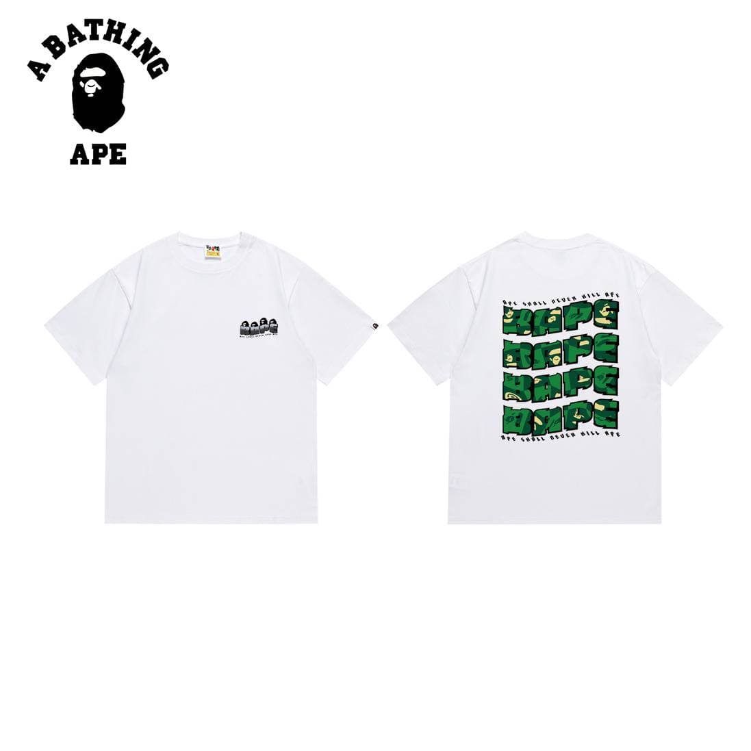 A BATHING APE BAPE-Printed Silhouette Letter Pattern Men's Short Sleeved T-shirt