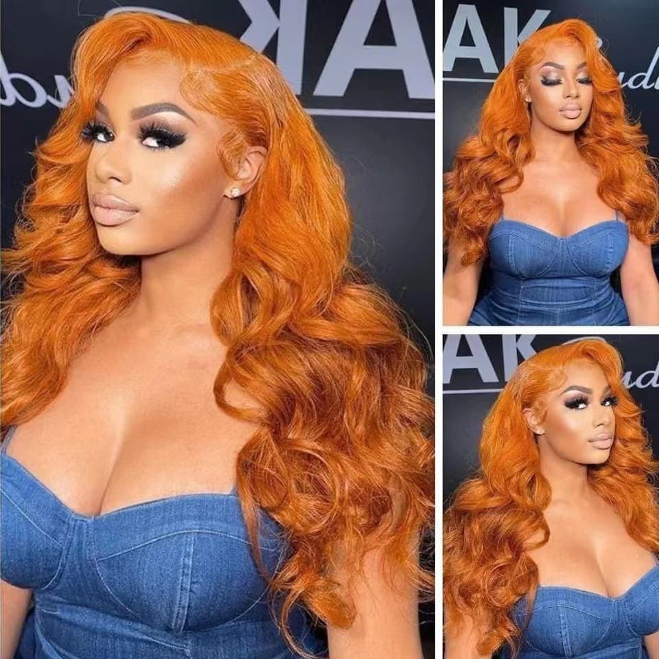 Xiyin hot sale black front lace wig set orange long curly hair big wave lace headgear spot