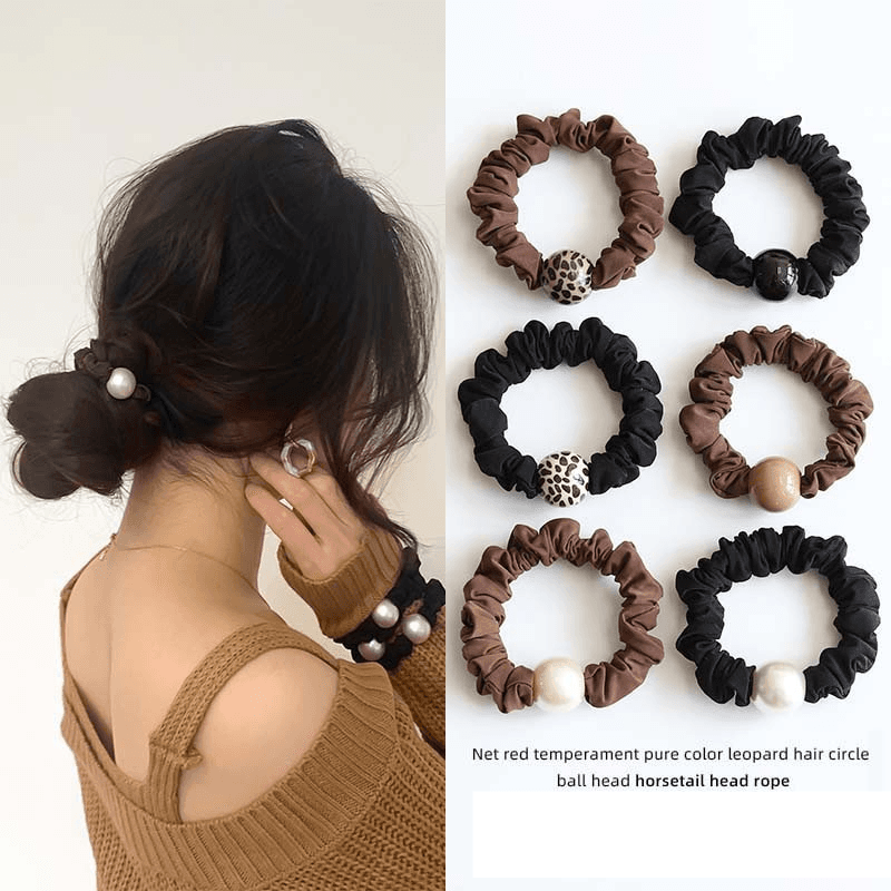 Unisex Leopard Print Pearl Large Intestine Headband, High-end Hair Tie, Rubber Band, Traceless Hair Tie, Hair Accessory For Women