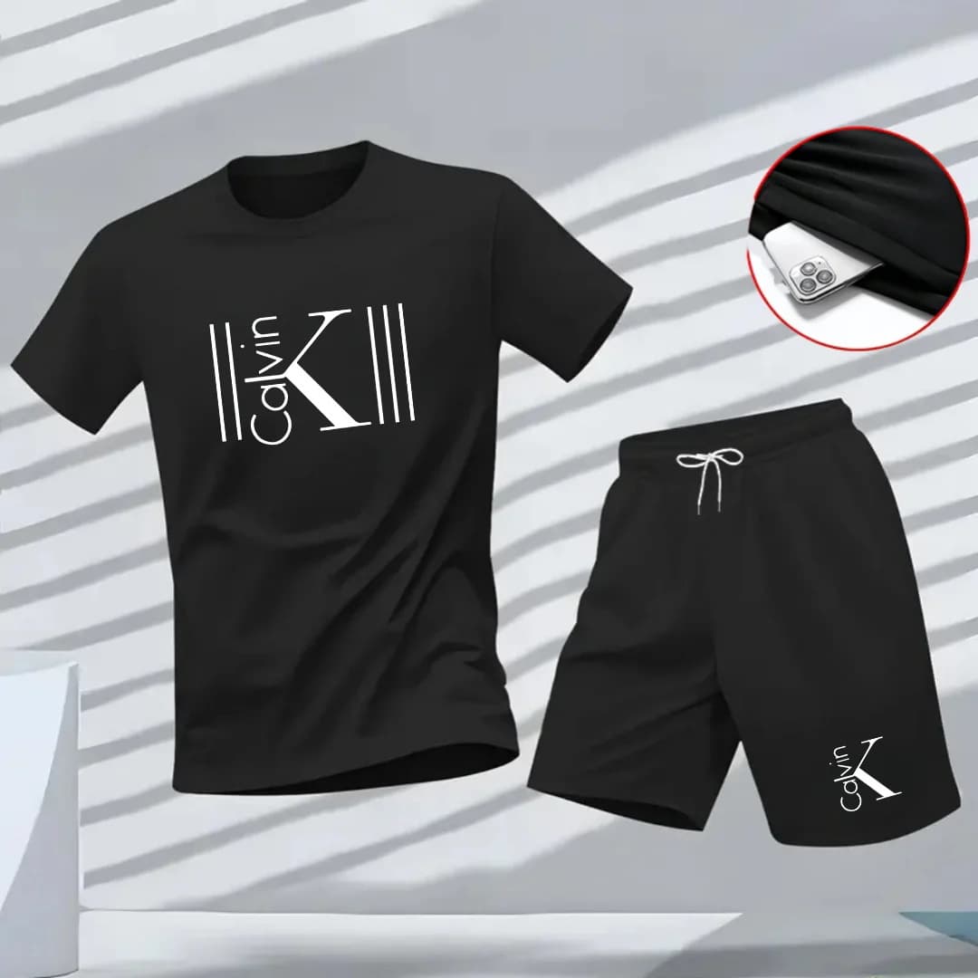 Men's Clothing Street Style Printed Letter Print Shorts And T-shirt Set - Casual Everyday Wear