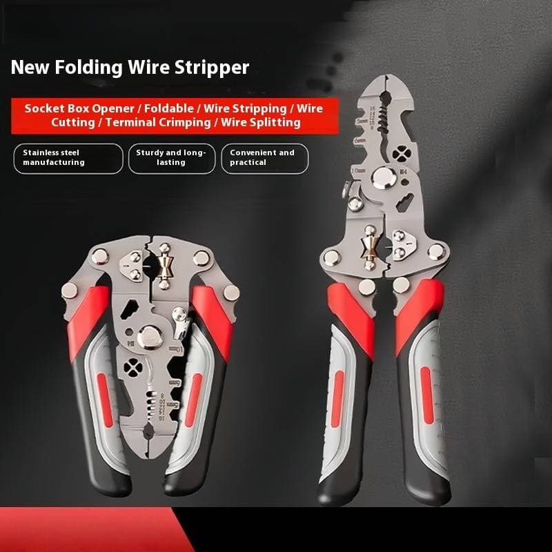 Multi-Function Folding Wire Stripper – Carbon Steel Blades For Cutting, Crimping & Looping (20x6x1.5cm, 0.192kg, Compact Foldable Design)