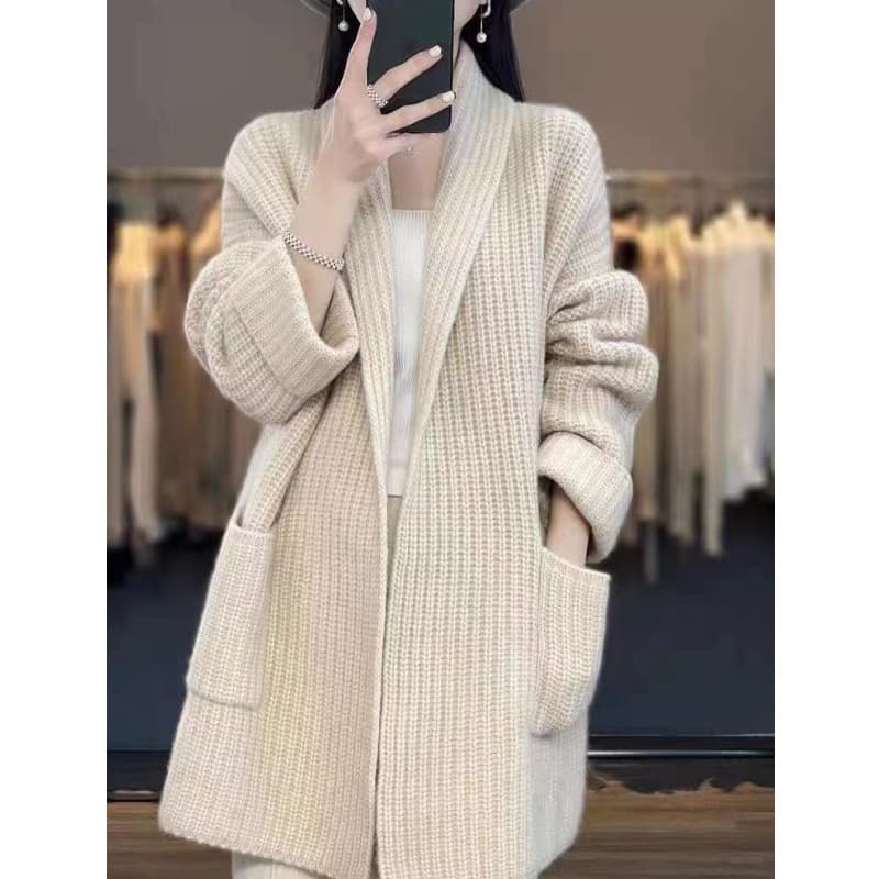 autumn and winter lazy style thick line plus size sweater cardigan elegant mid-length loose knitted thickened coat for women