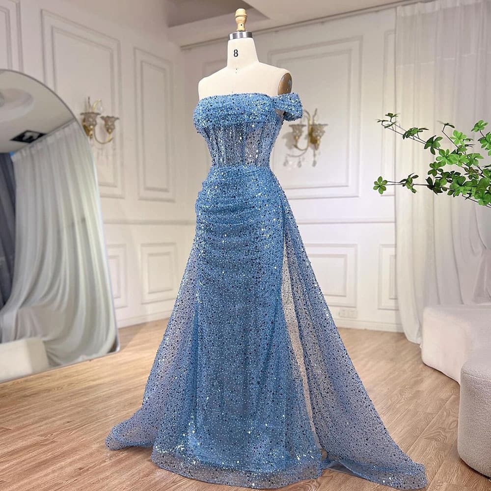Women's Clothing One Shoulder Fishtail Long Skirt Light Luxury Temperament Host Beaded Sequin Dress