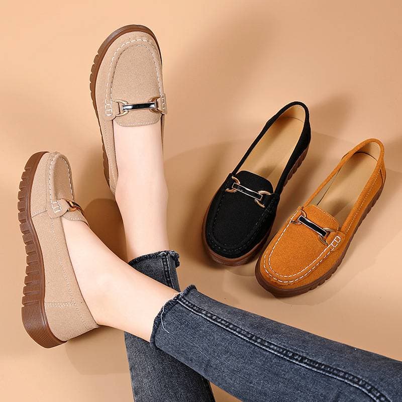 Women's Cowhide Slip-On Loafers – Comfortable Driving Shoes (Soft Sole & Wide Width)