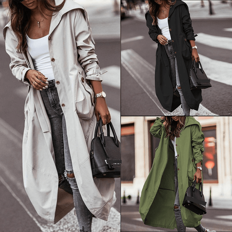 Women's Clothing autumn and winter new temperament niche personality casual large lapel mid-length windbreaker jacket