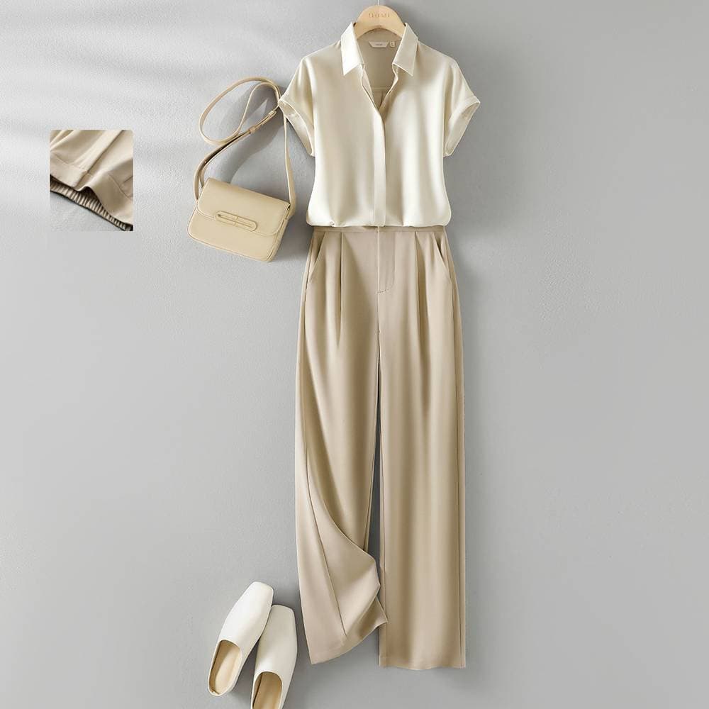 Women's Clothing Satin Shirt Casual Pants Two Piece Suit For Women Summer New Temperament Small Shirt Pants Suit