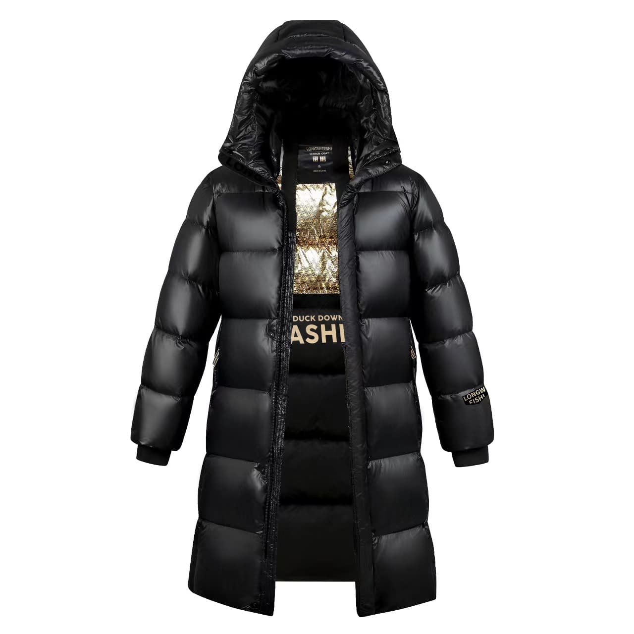 Men's Clothing New Black And Gold Down Jacket For Men And Women, Same Style, Bright Surface, Winter Warm And Thickened Couple High Version Jacket