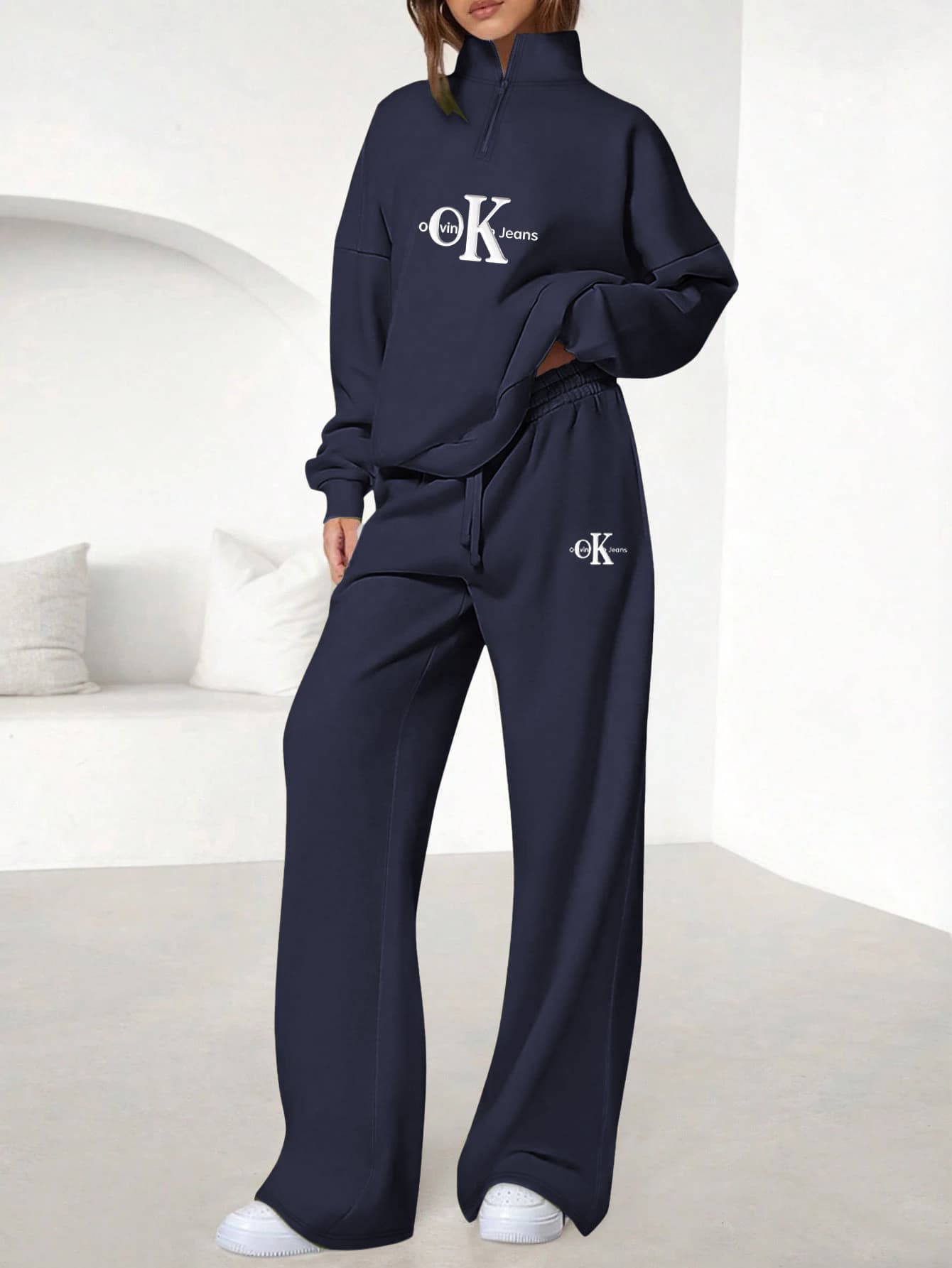 Ensemble unisexe composé d'un sweat à capuche imprimé et d'un pantalon large - Tenue d'intérieur tendance automne/hiver - 2