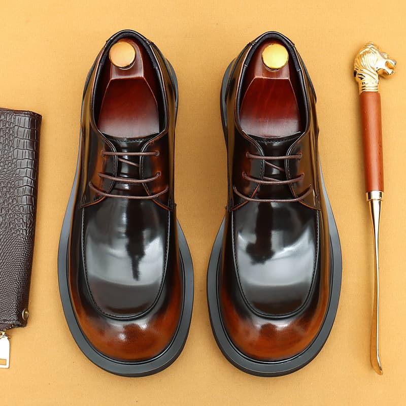 Casual leather shoes for men wide foot English bright face big head layer cowhide Derby shoes for men