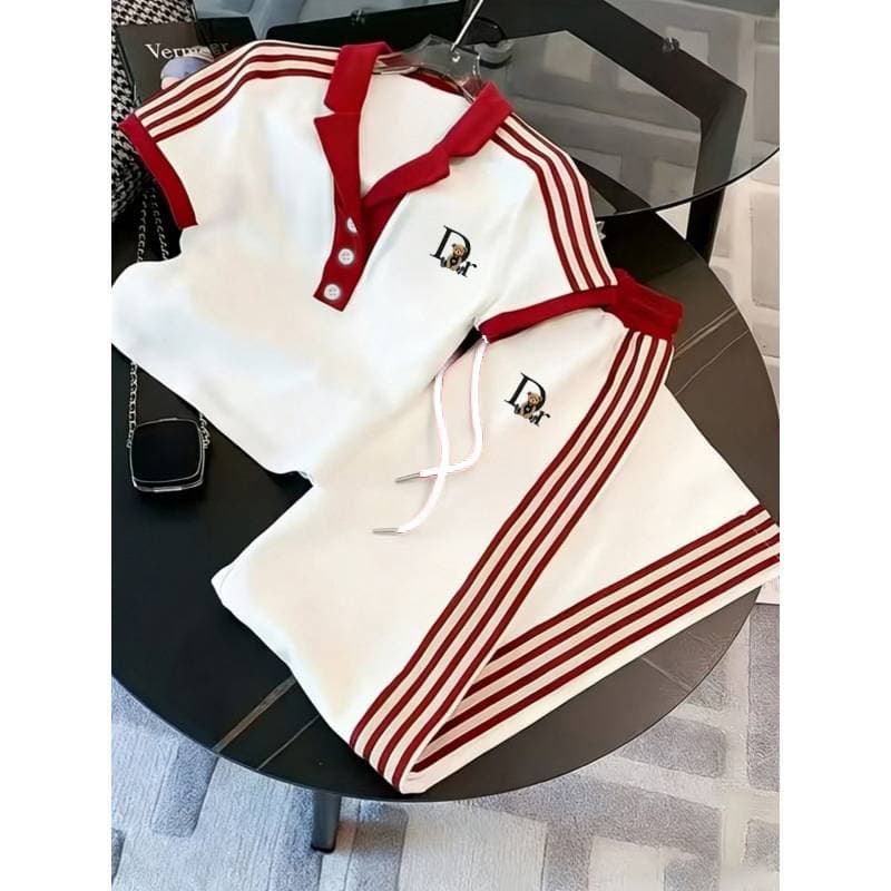 Ensemble décontracté à rayures sport pour femme - Tenue deux pièces décontractée à quatre rayures - 1