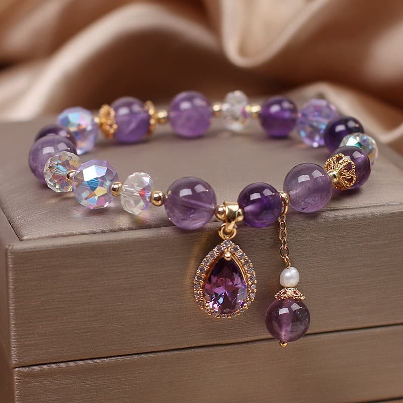 Jewelry & Accessories Natural noble amethyst bracelet for women exquisite zircon love pendant transfer beads bracelet gift bracelet jewelry