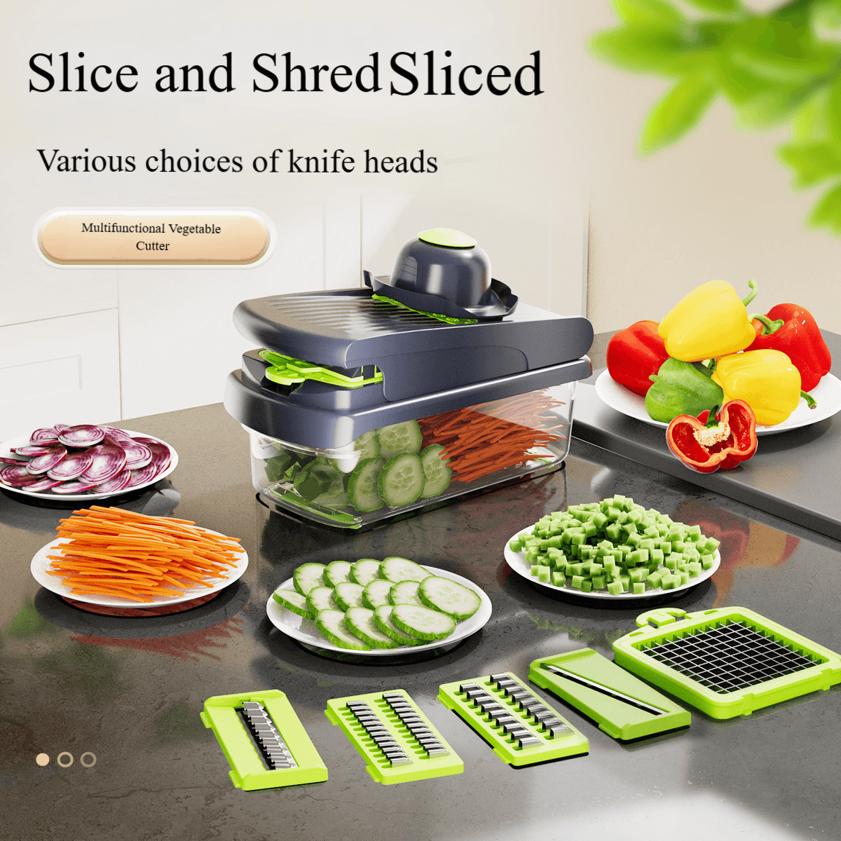 Multi-Functional Vegetable Slicer - 6-in-1 Mandoline For Julienne, Grating, Dicing & Spiralizing (Potato, Carrot, Cucumber)