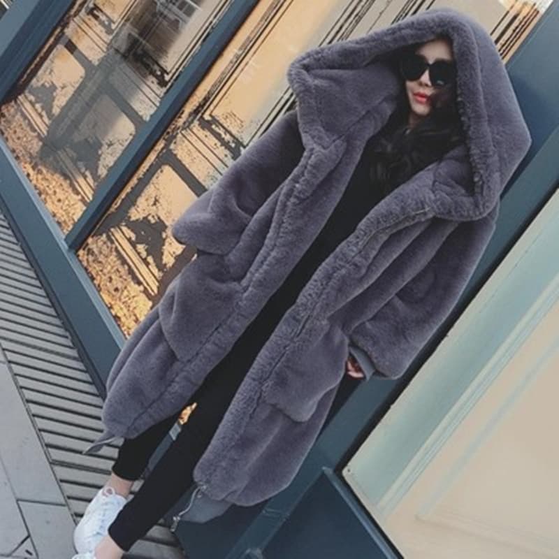 Women's clothing autumn and winter new Gigi same style rex rabbit fur thick long hooded fur coat fur coat for women