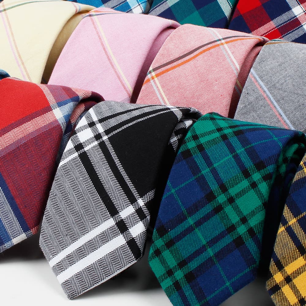 Unisex Cotton plaid tie Fashion casual men's narrow 6cm tie