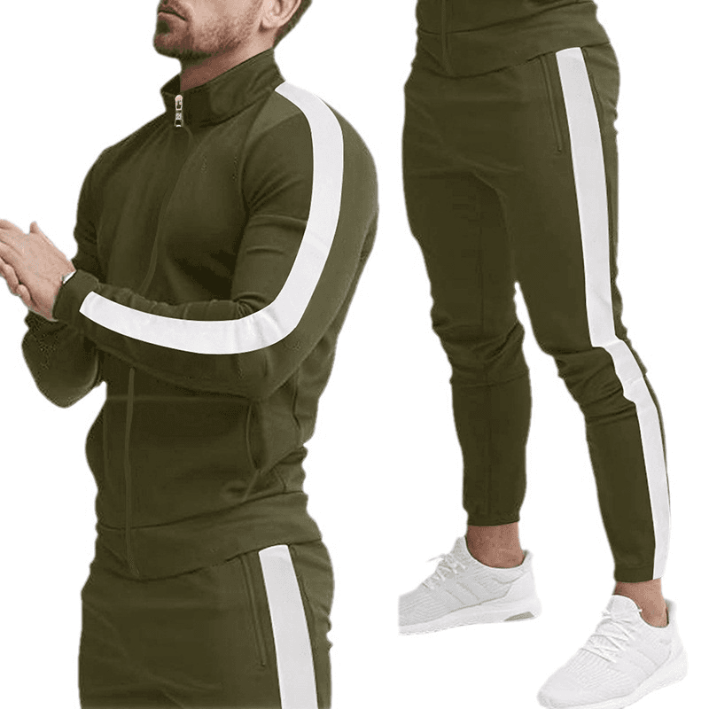 Men's Clothing Long Sleeve Pants Casual Sports Suit Spliced Stand-up Collar Slim Fit Men's Suit