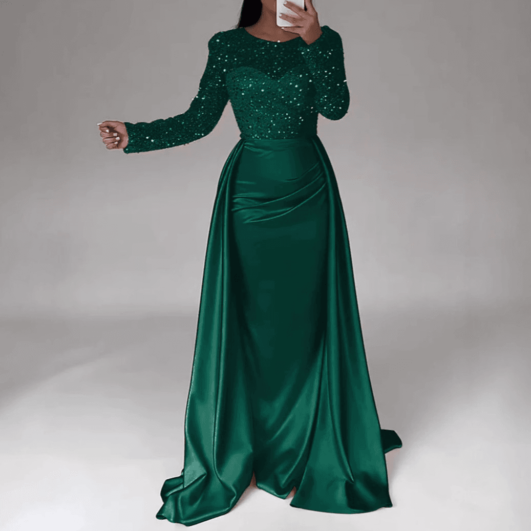 Women's Clothing 2026 Women's Banquet Long Sleeved Temperament Socialite Annual Meeting Host Aura Queen Sequined Evening Dress
