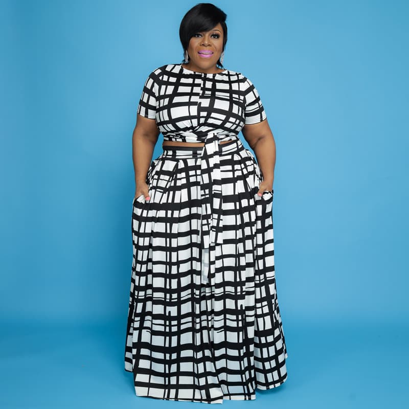 21129 New Open Umbilical Two Piece Set with Multi Color Printing Women's Plus size Set