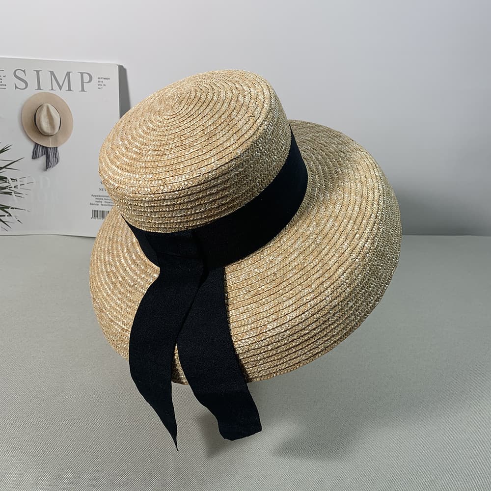 Hot Sale Women's summer big soft top straw with black and white ribbon lace tie m wide brim sun UV protection beach hat cap