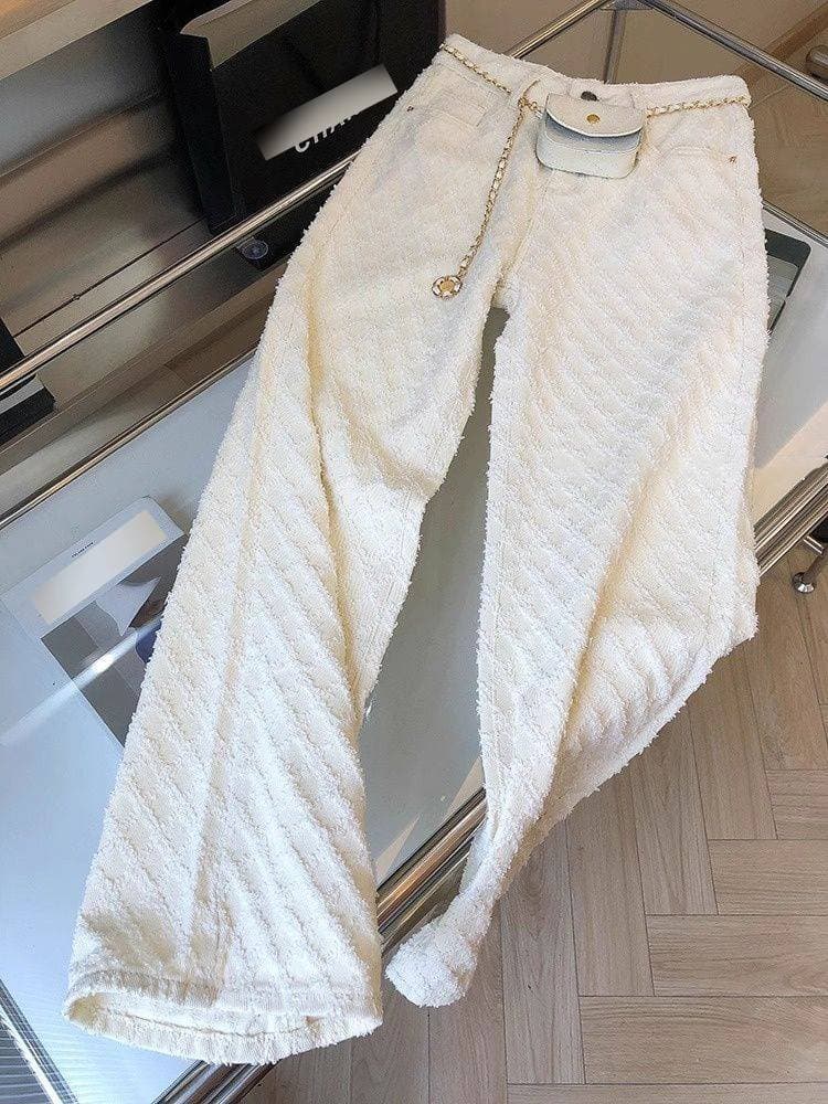 Design Sense Small Fragrance Style Striped Straight Jeans For Women's 2023 Autumn/winter New Loose And Slimming Wide Leg