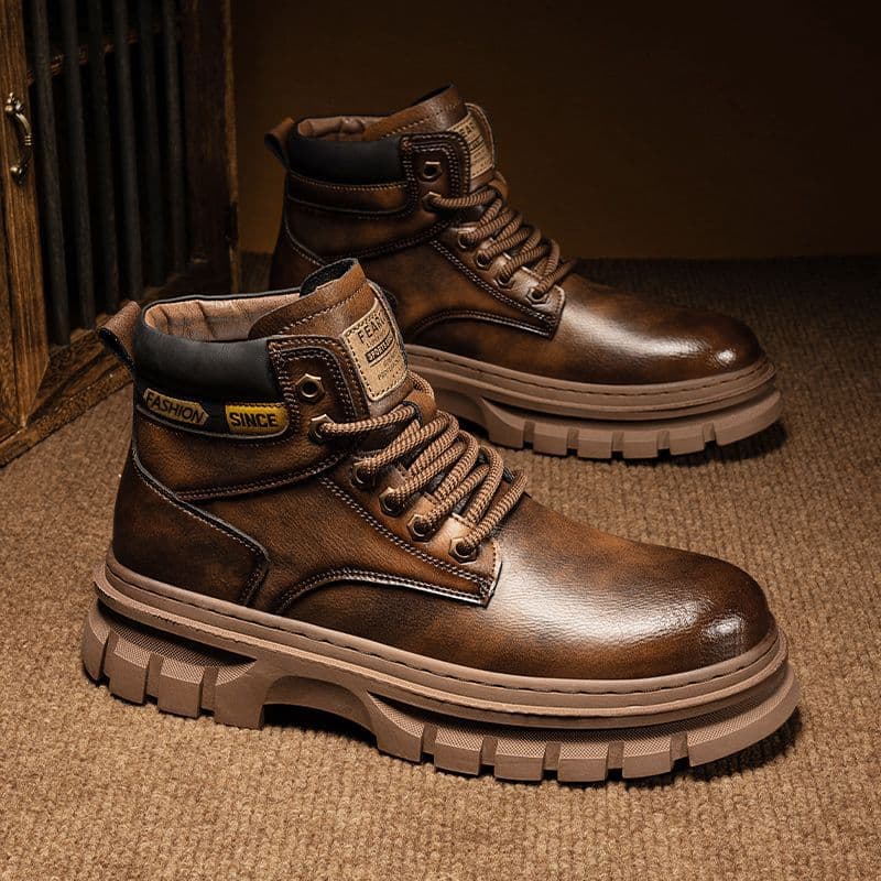 Men's Fashion High-Top Martin Boots - British Style Work Boots With Slip-Resistant Rubber Sole & Comfortable EVA Insole (Brown, Khaki, Black)