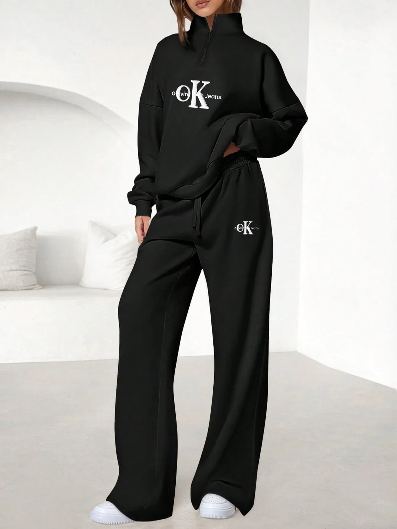 Ensemble unisexe composé d'un sweat à capuche imprimé et d'un pantalon large - Tenue d'intérieur tendance automne/hiver - 2
