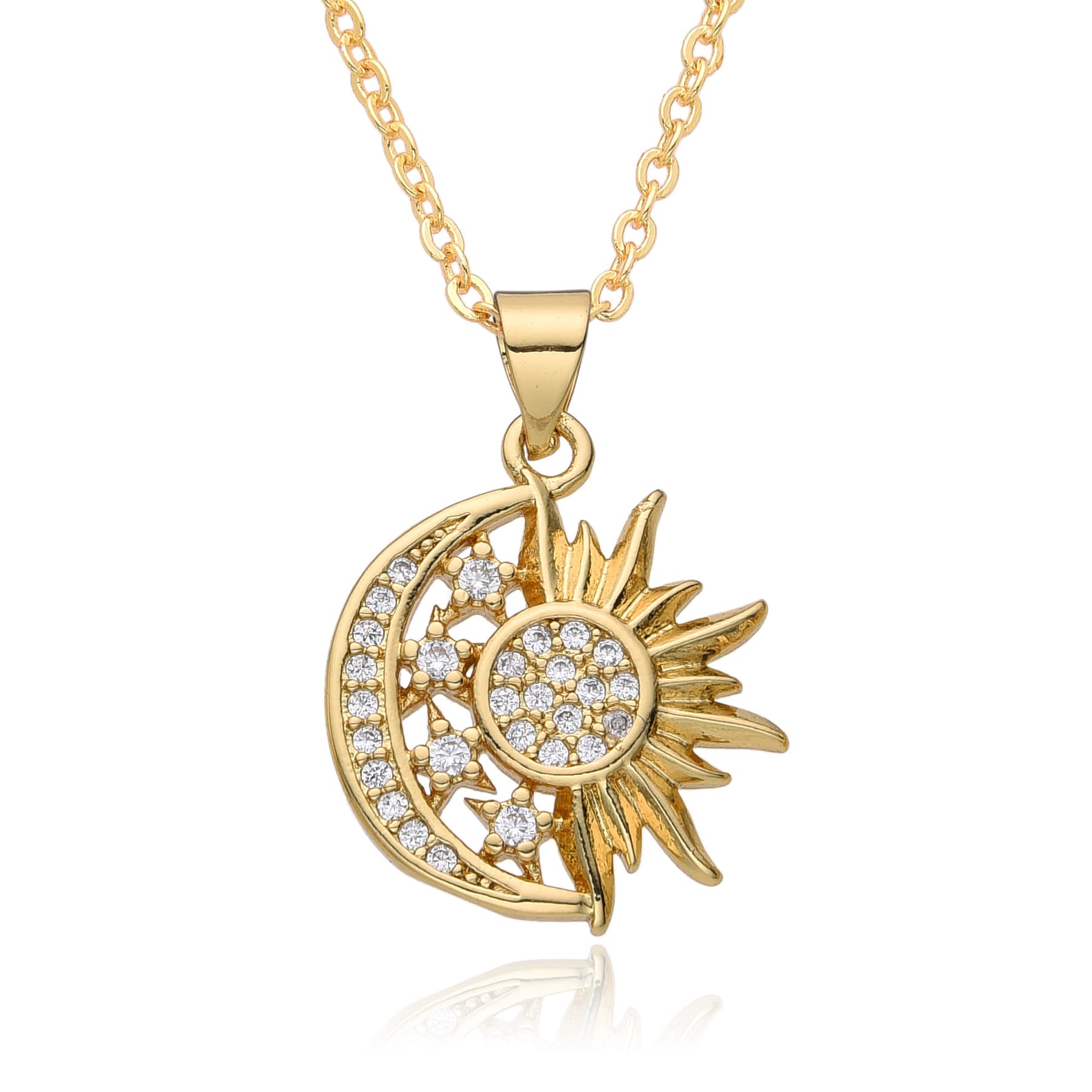 New ethnic style micro inlaid zircon sun and moon necklace pendant light luxury niche design cold clavicle chain