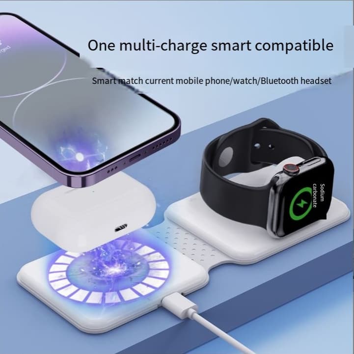 Chargeur de téléphone portable 3 en 1 Chargeur magnétique sans fil pliable Chargeur rapide magnétique portable multifonctionnel 2 en 1 pour voiture