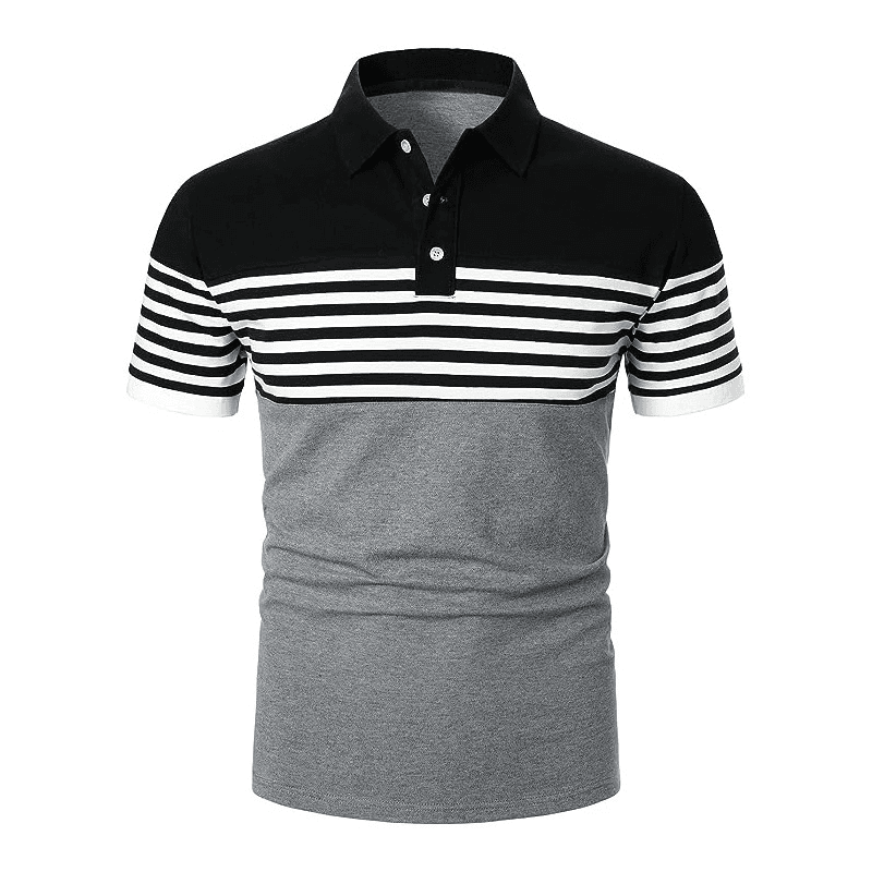Men's clothing lapel color matching digital printed shirt men's fashion zipper short-sleeved T-shirt