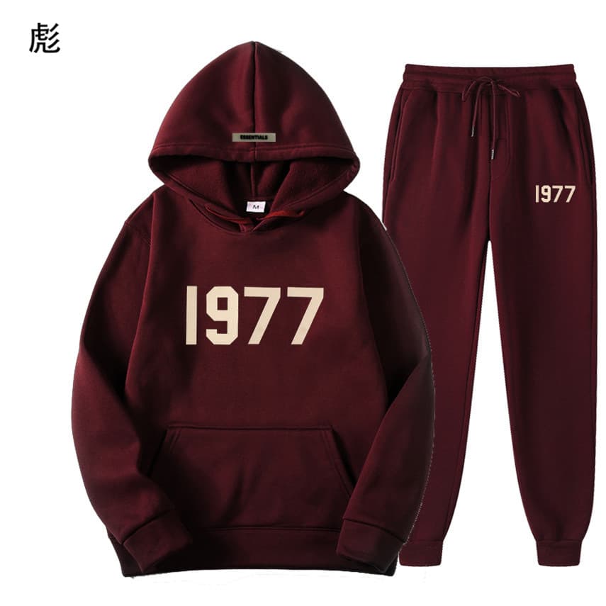 Ensemble pull polaire ample ESSENTIALS Double FOG Fashion Brand High Street, sweat à capuche unisexe avec inscription 1977.