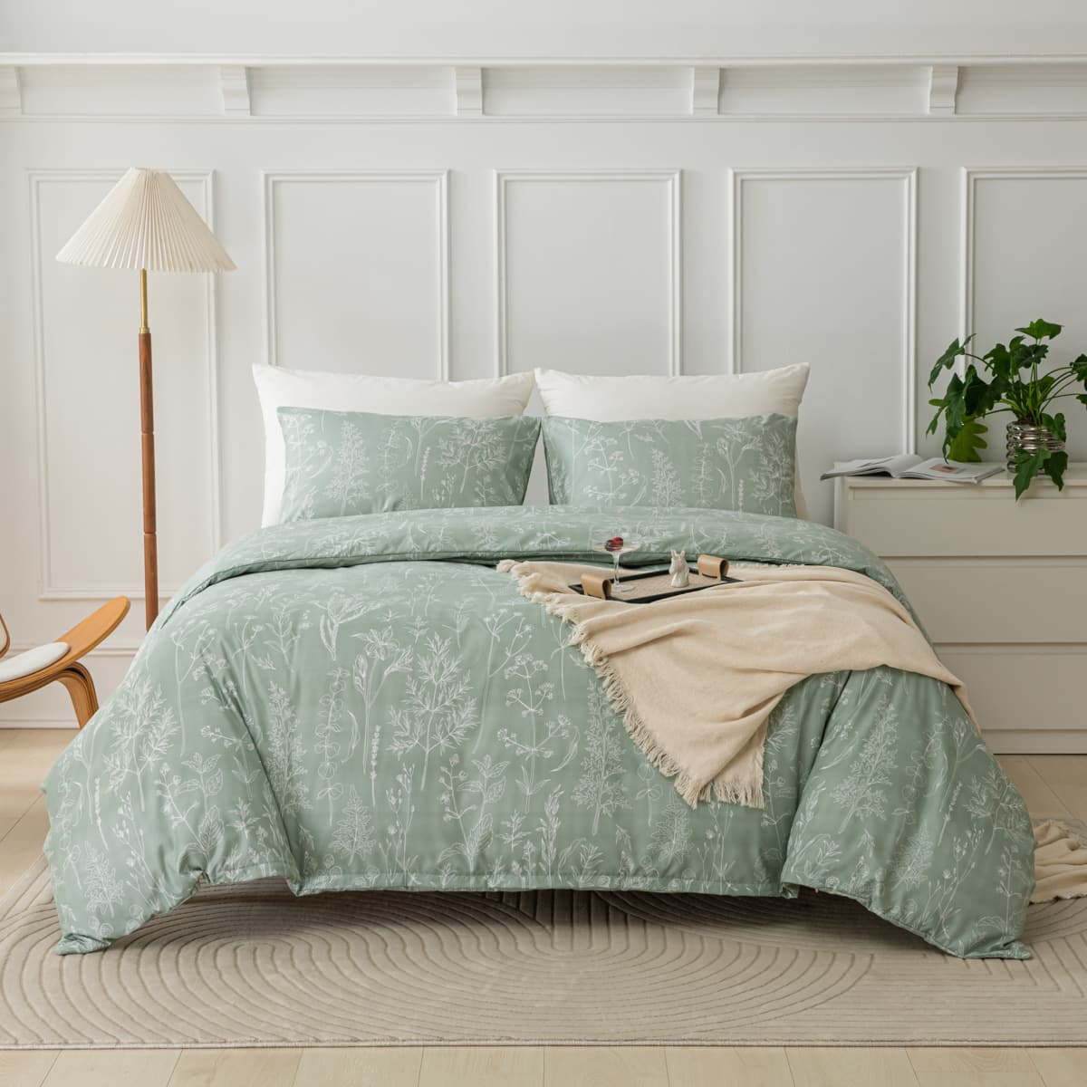 Ultra Soft Reversible Floral Print Duvet Cover Set - Twin - Sage Green